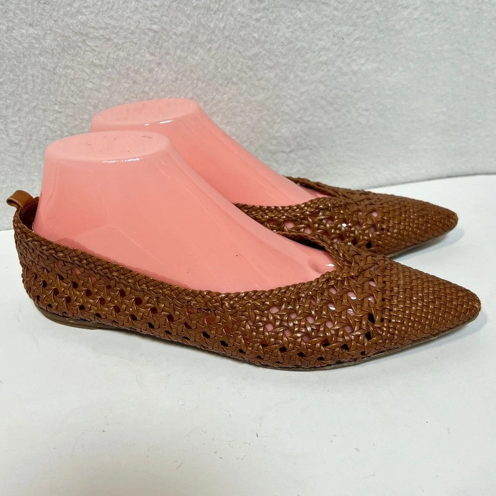 DEL CARLO Women's Size 8 Shoes Woven Leather Pointed Toe Ballet Flats Brown